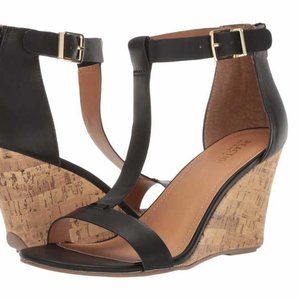 NIB 9.5 Kenneth Cole Reaction Women Black Ava Great Heeled Sandals Wedges